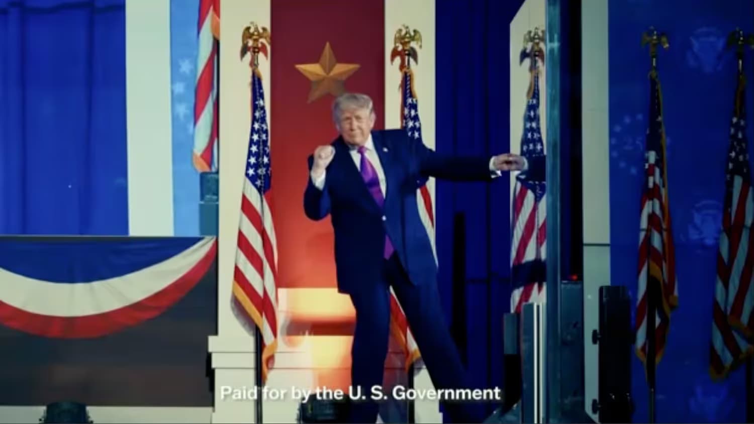 An ad that ran Sunday on NBC’s “Meet the Press” shows President Donald Trump at a speech at Mt. Rushmore on America’s 250th anniversary. U.S. Government